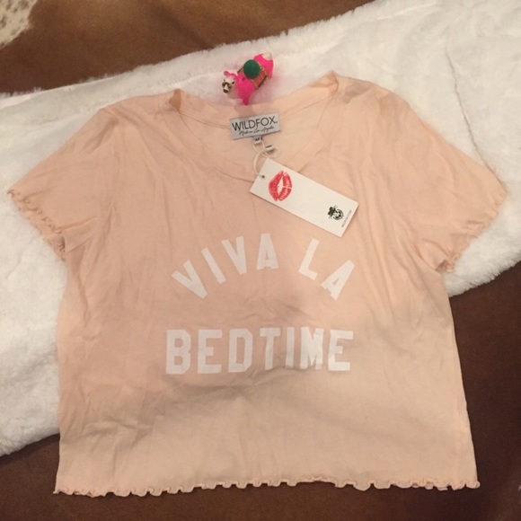 NWT Wildfox Light Pink Viva La Bedtime Crop Tee - Picture 3 of 8